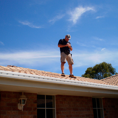 Glenn building pest inspector on roof