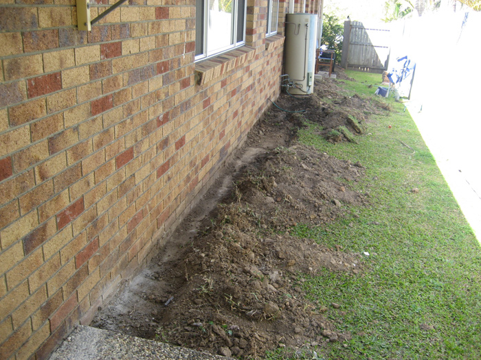 trench to external wall awaiting termite treatment